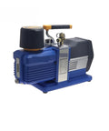 Heavy Duty Two Stage Vacuum Pump With Automatic Refill Kit, 15 Cfm 3/4 Hp Double Vane in blue color, showing side view with handle.