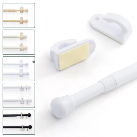 No Drill Adjustable Aluminum Curtain Rods 2 Pack With Adhesive Hooks White 26 To 50 Inch For Sheer And Tier Curtains