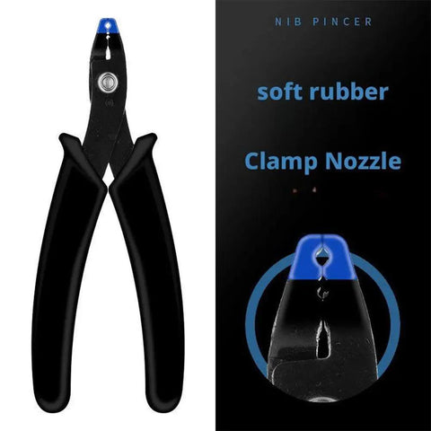 Nib Tipping Pliers For Fountain Pens, Replacement Adjustment Tool With Soft Tip Protector displayed on dark background.