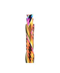 Tough As Nails Two Flute Compression Spiral Router Bit with vibrant coating, designed for CNC wood milling and precise cuts.