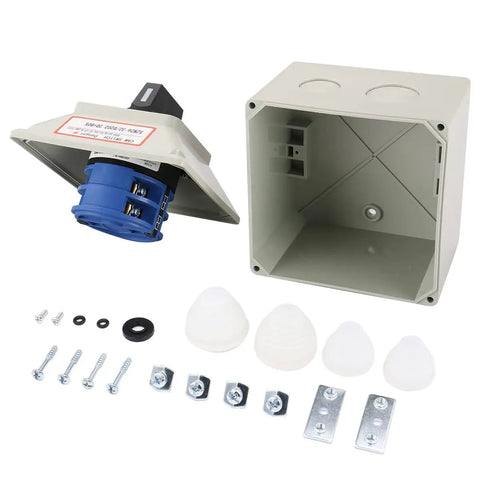 Universal Rotary Changeover Switch 30A-32A, 3-Position On Off On Latching, Dual Rotor Box Version, 8-Terminal with components