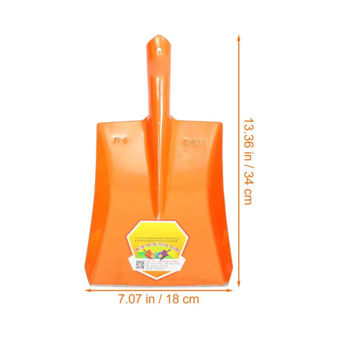 Orange Heavy Duty Garden Shovel For Digging And Trenching with dimensions, durable iron tool for landscaping, yard cleanup.