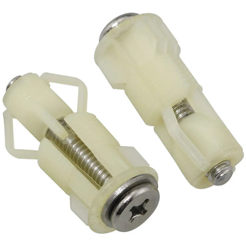 Heavy Duty Two Piece Toilet Seat Hinge Screw Set Delivering Zero Sweat Installation Featuring Slick Abs Washers And Rust Resistant Stainless Bolts for bathroom repair.