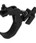 Beefy Heavy Duty Stage Light Truss Clamp For Moving Head Fixtures, Adjustable Aluminum Alloy Clamp, black, side view.