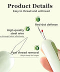 Close-up of 2 In 1 Needle Threader And Seam Ripper For Sewing Enthusiasts, showing steel wire and red-dot defense for easy use.