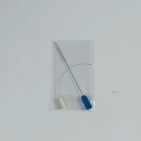 Time Saving Needle Threader For Sewing Machines With Ergonomic Grip And Sturdy Construction A Handy No Fuss Threading Tool For Home Sewers And Pros To Quickly Thread Thick Or Fine Threads In Garment Making And Fabric Repairs. needle threader in plastic sleeve with blue grip