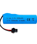 3.7V 1200mAh Li Ion Battery With SM 2P Plug And 4 In 1 USB Charger, blue battery with black and red wires