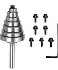 Seven Piece Metal Bearings Replacement Kit For Router Bits, with drill bits and hex key, double shielded alloy steel bearings.