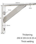 Top Notch Stainless Steel Corner Shelf Brackets, Heavy Duty Wall Mount Supports With Rock Solid Triangular Build, showing 250mm stainless steel bracket dimensions.