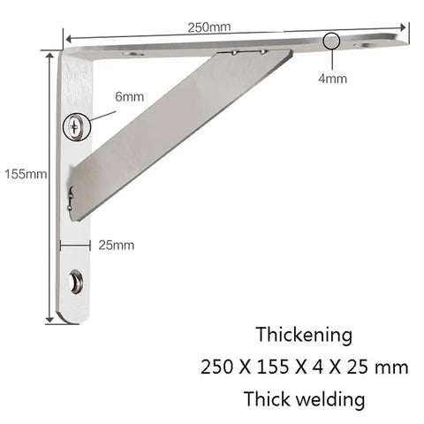 Top Notch Stainless Steel Corner Shelf Brackets, Heavy Duty Wall Mount Supports With Rock Solid Triangular Build, showing 250mm stainless steel bracket dimensions.