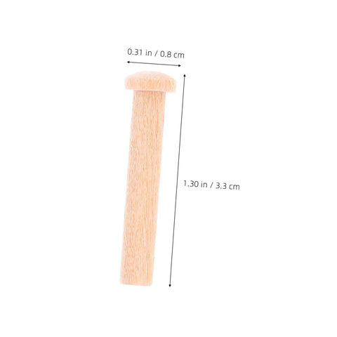 Miniature Wooden T Nails For Crafts And Woodworking With Ergonomic T Head Design shown with dimensions in centimeters and inches