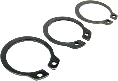 Three black snap rings from Workhorse Assorted Retaining Ring Set 250 Pcs 5 to 20 mm Black 65Mn Steel Snap Rings C Type External