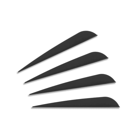 4 Inch Plastic Fletching Vanes For DIY Archery Arrows 50 Pack Black High Durability TPU Vane Set, displayed in a row