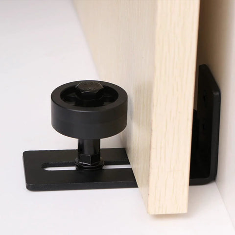 Two Piece Adjustable Floor Guide for Sliding Barn Doors with Eight Setup Options Low Profile Flush Bottom Design Matte Black