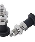 Grip Tight Two Piece M20 Thread Stainless Steel Ball Nose Spring Plunger Pair With Quick Twist Knob and Bully Proof Retracting Pin for Fast Industrial Clamping Setup, detailed view.
