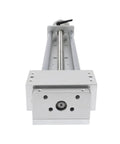 Front view of Manual Sliding Table CNC Slide With 400mm Travel Ball Screw Linear Stage for DIY Routers and Lathes, metal.
