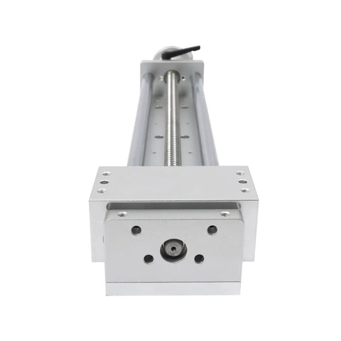 Front view of Manual Sliding Table CNC Slide With 400mm Travel Ball Screw Linear Stage for DIY Routers and Lathes, metal.