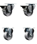 Beefy Swivel Top Plate Caster Set Of 4 With 3 Inch Silver Wheels Semi Steel Cast Iron Casters Includes Two Swivel With Posi Lock Brakes And Two Rigid For 1200 Lb Total Capacity