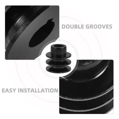 Heavy Duty Double Groove V Belt Pulley With 20 Mm Shaft and Keyway showing grooves and installation details.