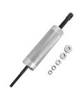 Heavy Duty Piston Pin Puller For Small Engine Rebuilds With Five Metric Adapters showing an aluminum tool with attachments.