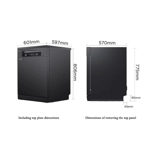 Hassle Free Countertop Dishwasher With Built In Mount Fully Automatic Large Capacity Desktop Washer showing dimensions 601mm x 806mm.
