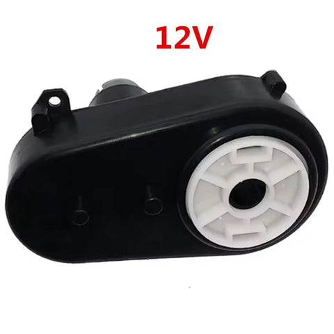 12V 380 Steering Gearbox And Motor Assembly For Kids Electric Ride On Cars Fast Swap Repair Kit side view with black casing.