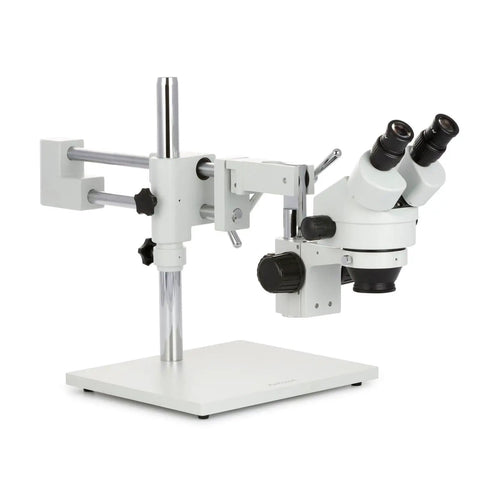 Professional Binocular Stereo Zoom Microscope With Boom Stand, Long Working Distance, Great for Circuit Boards and Dental Appliances, 10X Super Widefield Eyepieces, Adjustable Interpupillary, Clear, Workhorse on boom base