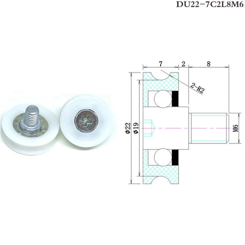 10 Pack 19 Mm OD POM Drawer Track Bolt Roller DR19 C1L8W6M6 with diagram showing dimensions and sealing features