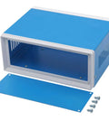 Blue Metal Junction Box Enclosure Built For DIY Electrical Projects With Four Leg Stand A Real Go To Workhorse Project Box open front