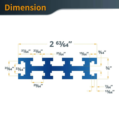 Diagram showing dimensions for 24 Inch T Slot Drill Press Fence Kit With Hardware For T Slot Drill Press Tables Laser Etched Scale Reversible Fence T Track Hold Down Clamps Flip Stops Mounting Brackets For Pro Grade Precision Woodworking.