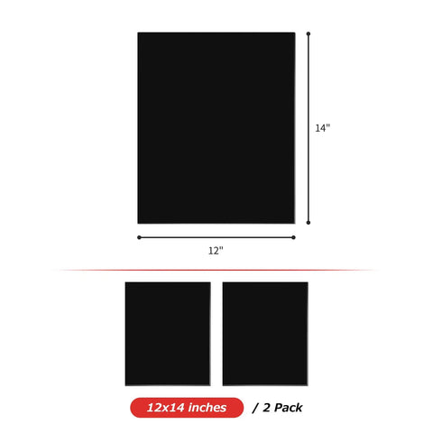 Pro Grade Heavy Duty Welding Blanket Fireproof Carbon Felt 5mm Soldering Mat And Pad Heat Shield For Brazing And Welding Stove Work Automotive Repair HVAC Plumbing 12x14 Inch 2 Pack Black showing dimensions and quantity