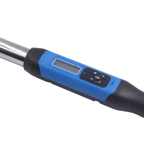 Digital Torque Wrench One Half Inch Drive, 15 To 250 Foot Pounds, handle detail with LED display and controls.