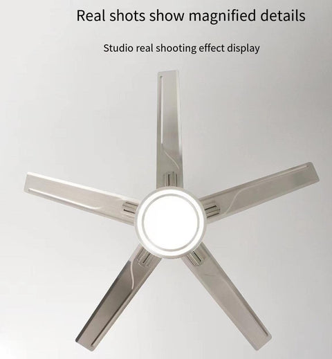 Top view of 48 Inch LED Ceiling Fan With Lights And Remote Control, Modern Indoor Outdoor Ceiling Fan, Silver Finish, Five Blades