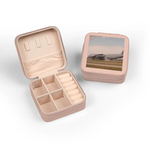 Pink Jewelry Travel Case With Plush Interior Cushioned Lining Ultra Compact 4 X 4 X 2 Inch Size open showing compartments