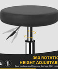 Round Rolling Stool With Footrest In PU Leather, Height Adjustable 360 Degree Swivel Office Chair On Wheels, seat and lever detail