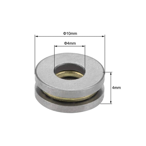 Front view of chrome steel thrust ball bearing, 4x10x4 mm (4 mm bore, 10 mm outer diameter)