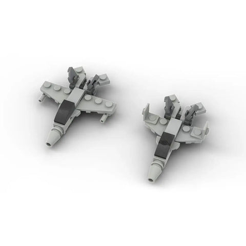 Two gray fighter jets made of ABS plastic, designed for the Ultimate Boss 652 Piece Naval Aircraft Carrier Building Blocks Set 1 To 300 Scale MOC.