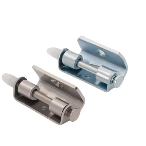 Close-up of Carbon Steel Distribution Box Hinges With Soft Close Damping System For Concealed Base Cabinets And Racks, Stainless Finish