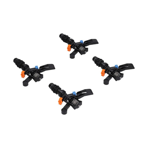 Set of 4 black plastic 360 degree sprinkler heads with male thread, part of 10 Pack One Half Inch Male Thread 360 Degree Sprinkler Heads For Lawn Garden Irrigation