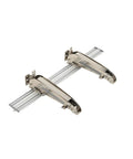 Heavy Duty Lateral Opening Door Hinge Set With Built Tough Side Mount Brackets For Knockout Cabinet And Gate Swing Quick Setup Professional Grade Hardware, displayed from above showing metallic hinges and sliding rail.