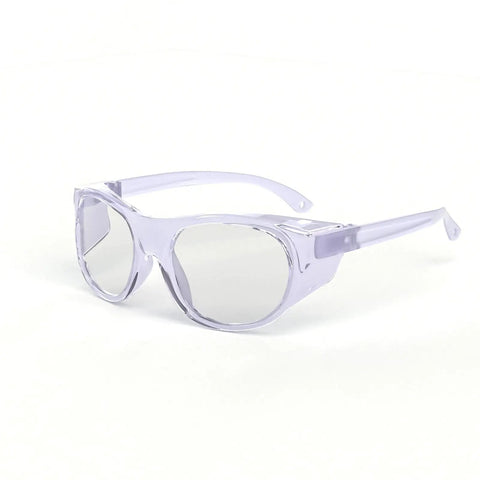 Ultra Lightweight TR90 Safety Glasses With Anti Fog Coating And UV400 Lenses, purple frame on white background