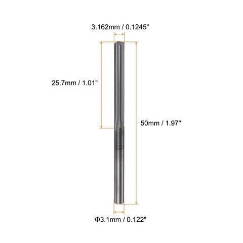 Carbide Chucking Reamer 0.1245 Inch Diameter 3.162mm Straight Flute Straight Shank Tool for Metalworking Lathes in black