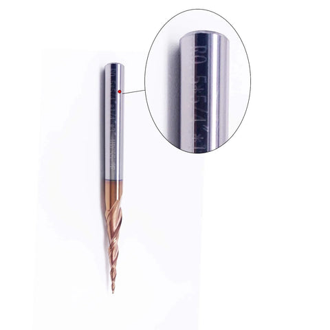 Tapered Ball Nose End Mill 1/4 Inch Shank, 3 Inch Overall Length, 0.5mm Ball Radius R0.5, Solid Carbide With TiAIN Coating, side view
