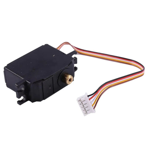 Premium Metal Steering Gear Upgrade Servo Motor For RC Cars And Trucks Offering Hella Tough Durability, feature view with wires.