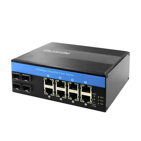 Industrial Gigabit 12 Port Network Switch With Eight PoE Ports And Four SFP Ports, 240W Power Budget, DIN Rail Mounted rugged switch