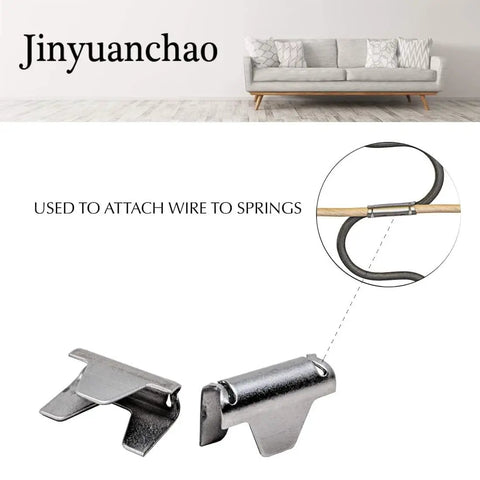 60 Pack Sofa Spring Repair Kit with Upholstery Stay Wire Clips for Sofa and Chair Spring Repair Connectors on white background.