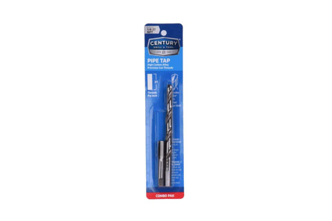 Front view of One Eighth To Twenty Seven NPT And Twenty One Sixty Four Combo Pipe Thread Tap For Precise Internal Threads Heat Treated For Durability Model 93201 By Century Drill And Tool in packaging.