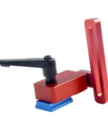 Premium Woodworking T-Slot Stop Limiter With High Accuracy Aluminum Alloy Construction To Nail Exact Chute Lengths And Crush Repeatable Cuts On Standard 30mm Tracks Every Single Time, showing red and blue components.