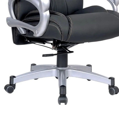 Smooth And Silent 2 Inch Universal Replacement Casters For Office Chairs That Glide Like A Dream On Floors With Tough Grey Rubber Swivel Wheels That Are Hardwood Friendly And Super Sturdy on a black office chair.