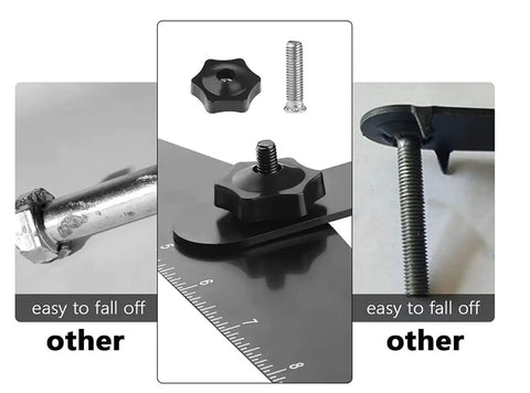 Stair Tread Template Tool And Jig Gauge Set with adjustable ruler, durable steel, knob, and bolt for precise measuring.